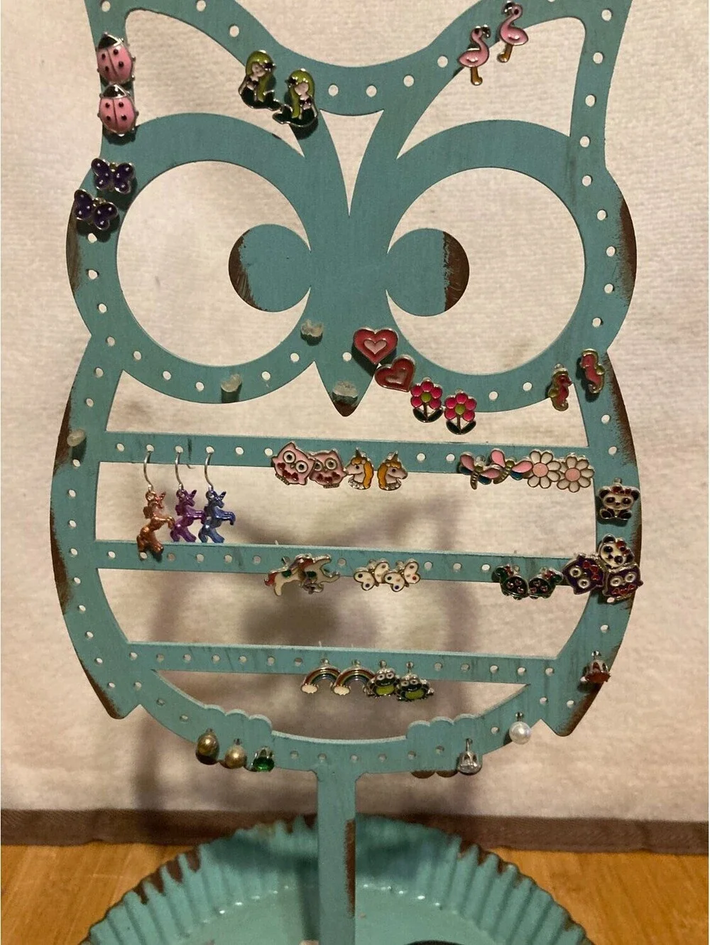 owl-shaped metal earring tree jewelry organizer with earrings owl Turquoise